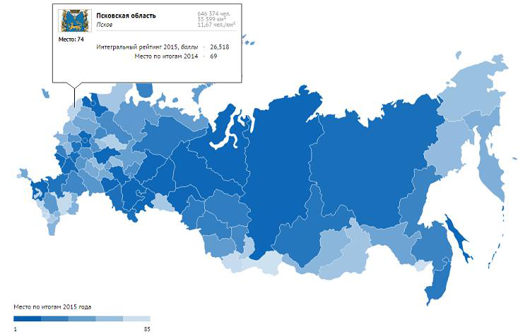 Псковская область стала 74-ой в рейтинге социально-экономического развития региона